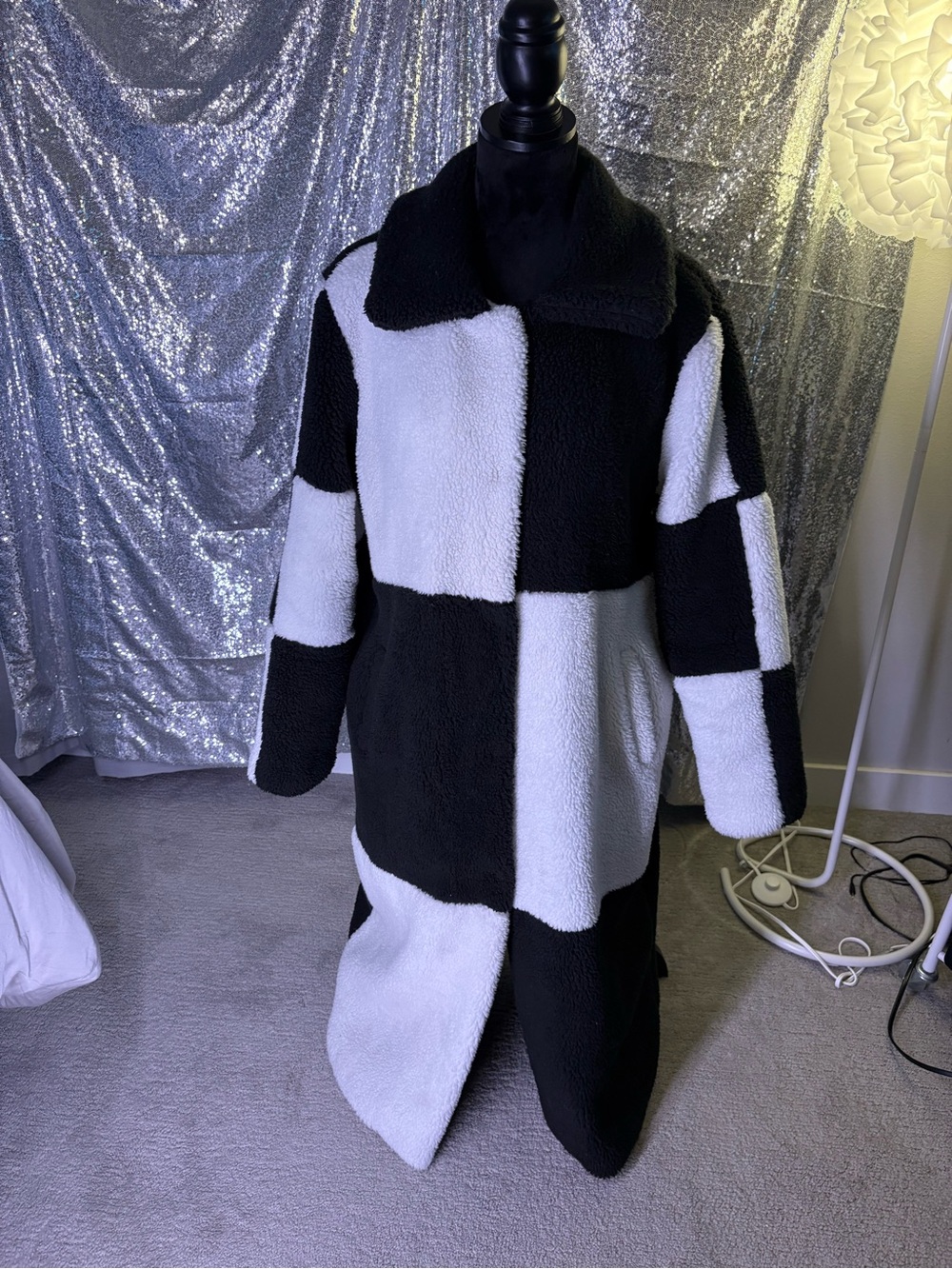 Azalea Wang Check It Long Teddy Coat 🖤